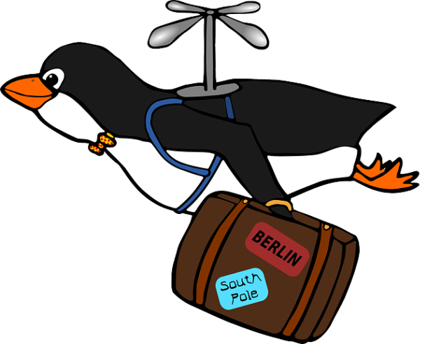 Flying penguin off on hols wit suitcase